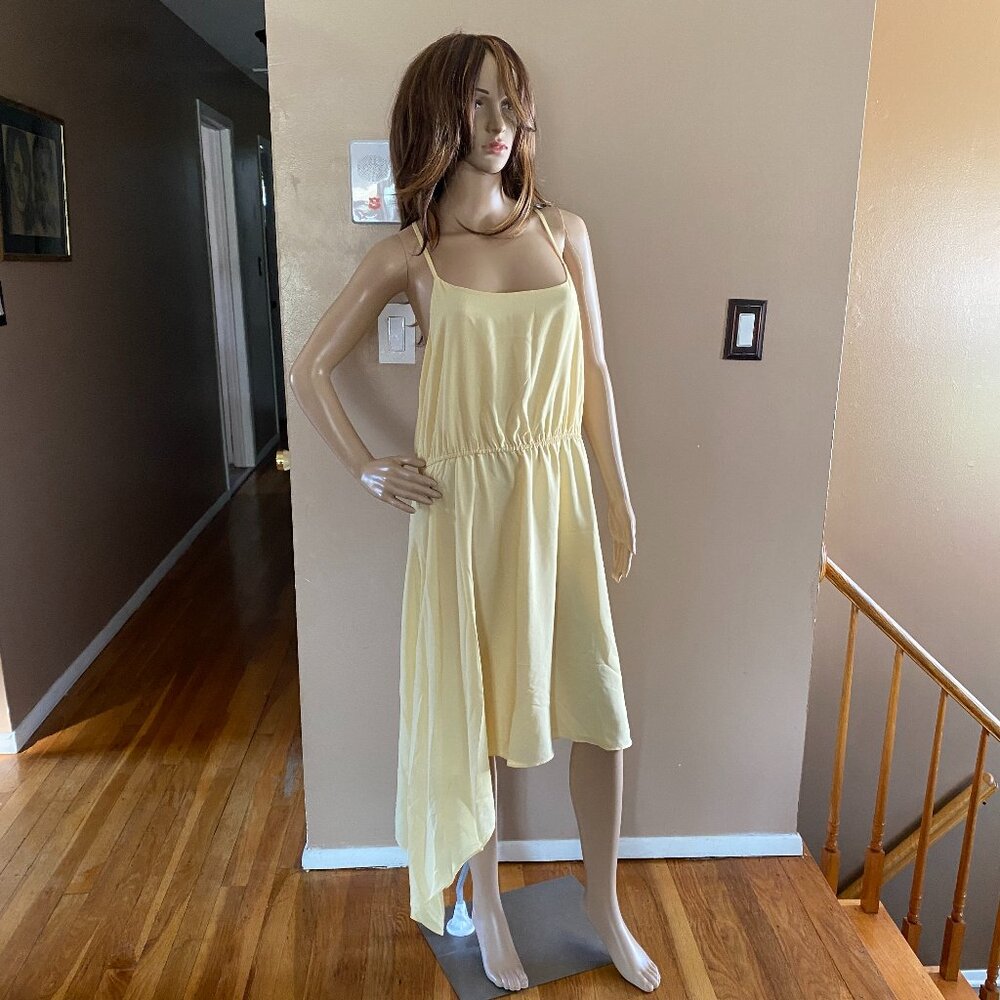 BCBG Paris Canary Yellow Asymmetrical Hem Sleeveless Dress L
